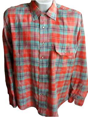 True Vintage Camp Shirt Large 1980s Plaid Bert Pulitzer Winter Red/Green/Rust